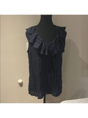 Banana Republic Black Ruffled Bib Collar Blouse